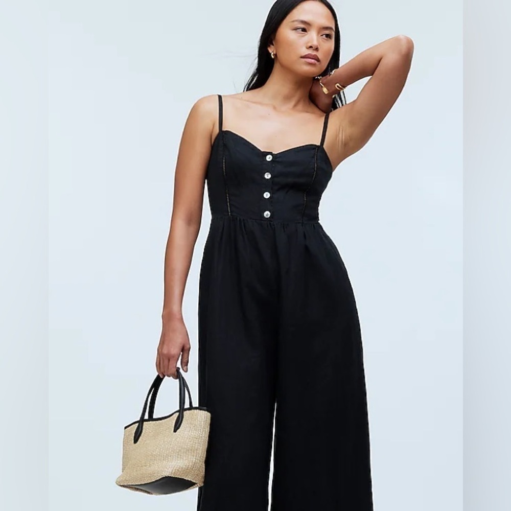 Madewell Black Linen Jumpsuit sz 4 - Picture 3 of 7